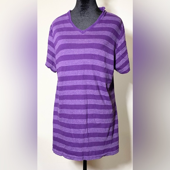 Cotton Regular Fit Striped Round Neck T-shirt Purple and Black 2 Pc - Picture 1 of 8